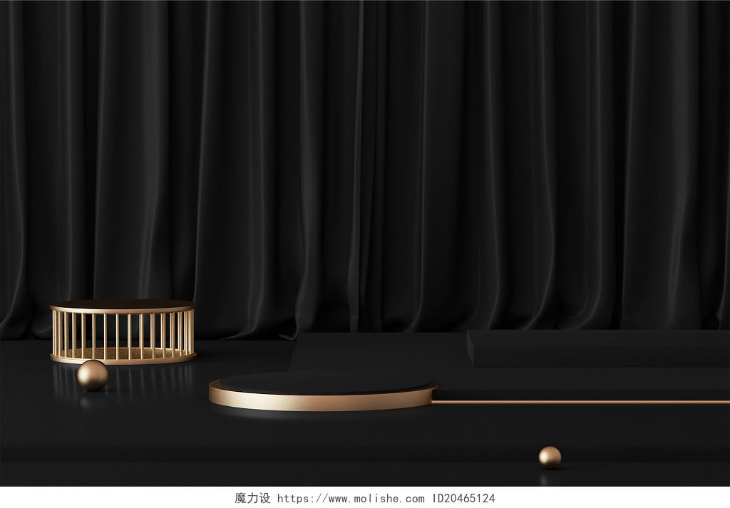 黑金简约3D立体质感金属色舞台展示通用立体背景立体炫酷科技背景